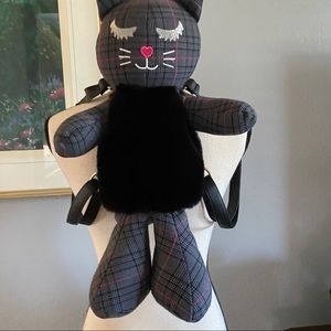 Betsey Johnson Misty Faux Fur Plaid Cat Backpack